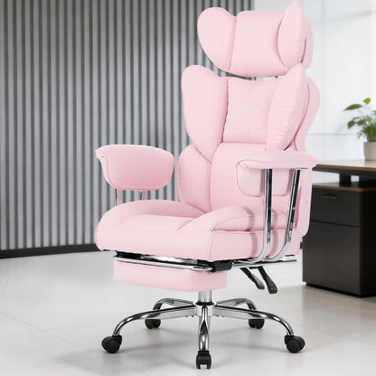 Ergonomic Reclining Office Chair with Footrest – 350 lb PU Leather Computer Chair with Adjustable Height, Wide Seat & Side Pocket