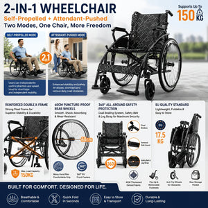 2-in-1 Rollator Walker & Transport Wheelchair with Seat – Lightweight Foldable Mobility Chair for Adults