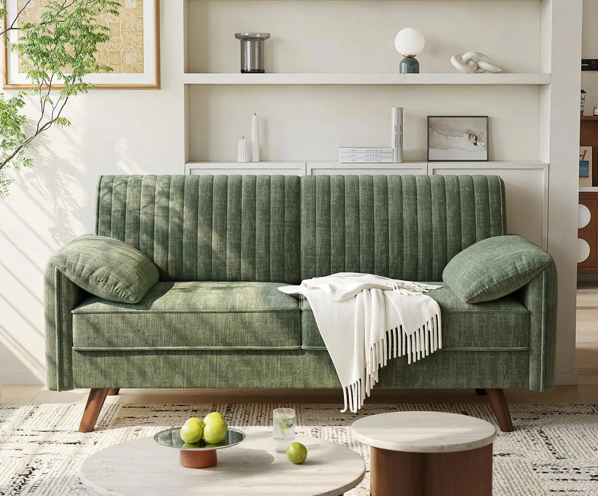 64.5-Inch Modern Chenille Loveseat Sofa – 2-Seater Small Space Couch with High Legs for Living Room & Apartment, Green