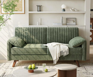 64.5-Inch Modern Chenille Loveseat Sofa – 2-Seater Small Space Couch with High Legs for Living Room & Apartment, Green