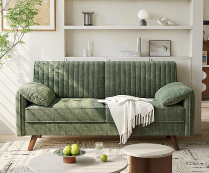 64.5-Inch Modern Chenille Loveseat Sofa – 2-Seater Small Space Couch with High Legs for Living Room & Apartment, Green