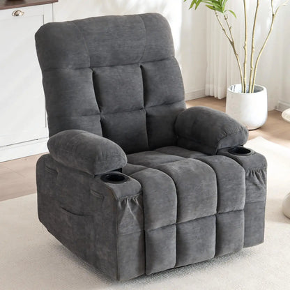360° Swivel Rocker Recliner Chair – Manual Upholstered Lounge Chair with Cup Holders & Side Pockets for Living Room