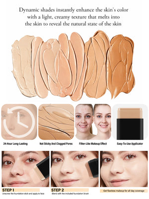 2-in-1 Foundation & Concealer Stick with Built-In Brush and 8-Piece Makeup Brush Set, Lightweight Coverage