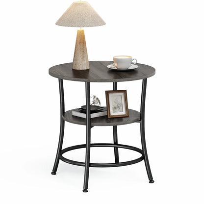 21.85" Round 2-Tier Side Table with Storage Shelf & Metal Frame for Living Room and Bedroom
