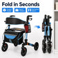 Lightweight All-Terrain Rollator Walker with Seat – Foldable Aluminum Walker, 8" Rubber Wheels, Blue