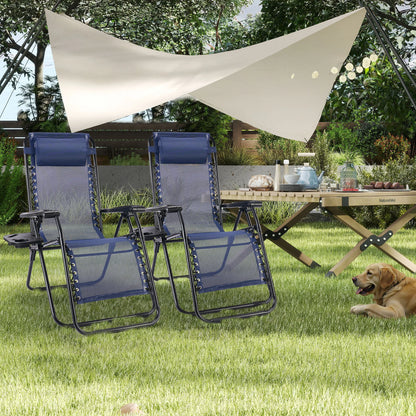 Set of 2 Zero Gravity Reclining Lounge Chairs – Portable Folding Outdoor Chairs with Cup Holder Trays & Adjustable Pillows