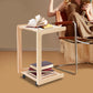 Rubber Wood C-Shaped Side Table with Storage Shelf & Casters, Mobile Sofa End Table for Small Spaces