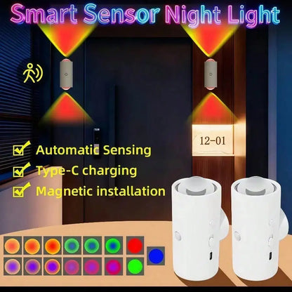 2 Pack Rechargeable LED Motion Sensor Night Lights, RGB Gradient Dimmable Wall Lamps with Remote Control