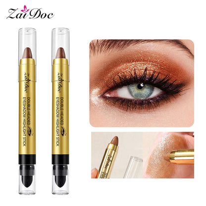 Dual-Ended Eyeshadow and Highlighter Stick, Waterproof Creamy Shimmer Eye Makeup, 6 Shades
