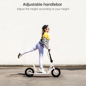 12" Big Wheel Kick Scooter for Adults & Teens, Foldable Commuter Scooter, Pneumatic Tires, Dual Hand Brakes, 220 lb Capacity