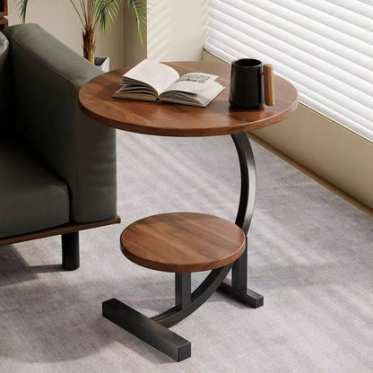 Round C-Shaped Side Table with Faux Marble Top, 2-Tier Metal Frame End Table for Living Room & Bedroom