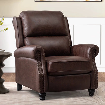 Faux Leather Pushback Recliner Chair – Upholstered Accent Armchair with Nailhead Trim for Living Room