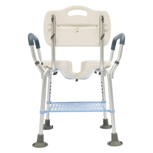 Height Adjustable Shower Chair with Backrest & Armrests – Cutout Bath Seat, Storage Rack, Shower Head Holder & Non-Slip Feet