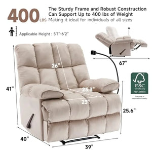 Oversized Extra-Wide Recliner Chair – Heavy-Duty 400 lb Velvet Single Sofa Lounge Chair for Living Room