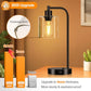 Industrial Touch Table Lamps Set of 2, 3-Way Dimmable Black Bedside Lamps with USB-A and USB-C Charging Ports and AC Outlet