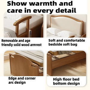 Wooden Electric Nursing Bed For Elderly, Multi-function Adjustable Home Care Bed With Mattress Guardrail Bedroom Furniture