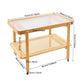 2-Tier Rolling Side Table with Tempered Glass Top, Rattan Shelf & Lockable Wheels for Living Room and Bedroom