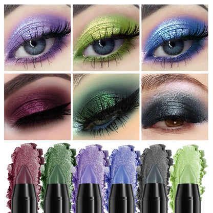 6-Piece Eyeshadow & Eyeliner Pencil Set, Matte & Pearlescent Shimmer, Waterproof Long-Lasting Eye Makeup
