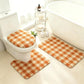 Orange Plaid Bathroom Rug Set, Non-Slip Absorbent Bath Mat & Toilet Cover