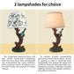 Decorative Bird Table Lamp with Resin Branch Base and Linen Fabric Shade for Bedroom and Living Room