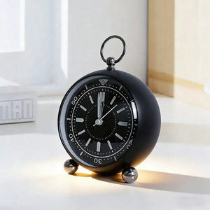 Round Silent Non-Ticking Alarm Clock, Battery Operated Retro Analog Bedside Clock for Bedroom, Desk & Nightstand