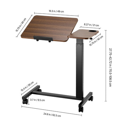 Height & Angle Adjustable Overbed Table with Swivel Casters, Mobile Rolling Bedside Laptop Desk for Home & Office