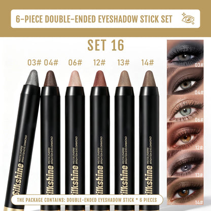 6-Piece Dual-Ended Eyeshadow Stick Set, Matte and Glitter Cream Eye Pencils, Water-Resistant