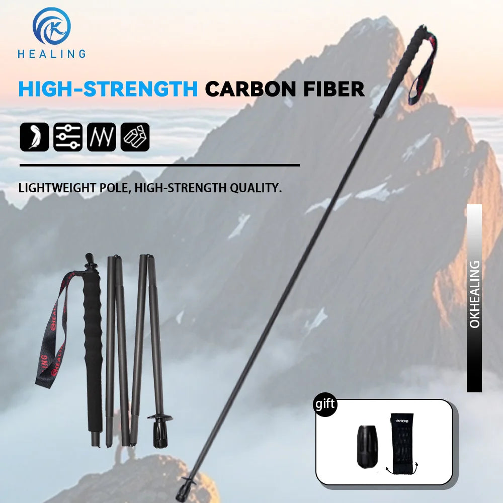 Foldable Carbon Fiber Trekking Pole – Ultra-Light 5-Section Hiking Walking Stick