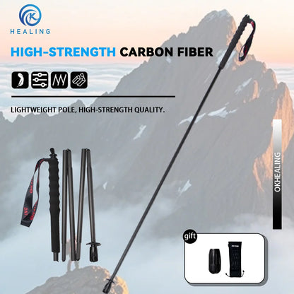 Foldable Carbon Fiber Trekking Pole – Ultra-Light 5-Section Hiking Walking Stick