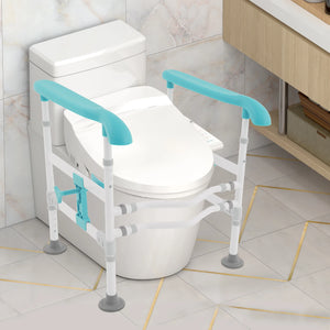 Adjustable Toilet Safety Rail with Non-Slip Handrails – Rotatable Clamps, 330 lb Capacity, Fits Most Toilets