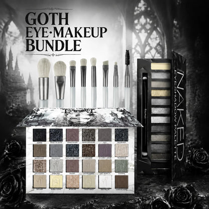 36-Color Gothic Eyeshadow Palette with 8 Soft Makeup Brushes, Highly Pigmented Matte & Shimmer Dark Shades for Smoky Eye Makeup