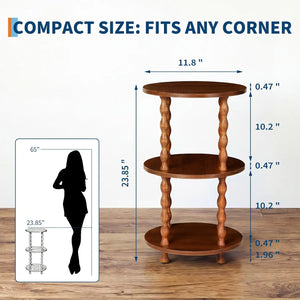 3-Tier Round Side Table with Storage Shelves, Space-Saving Accent Table for Living Room, Bedroom & Office