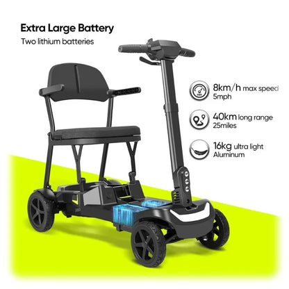 16KG Ultra-Light Foldable 4-Wheel Electric Mobility Scooter – 270W, Up to 25-Mile Range