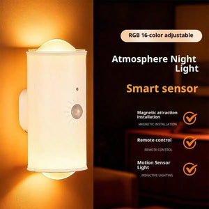 2-Pack Double-Head LED Motion Sensor Wall Lights with Colorful Ambient Lighting, Magnetic Mount for Bedroom & Hallway