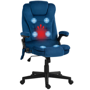 Executive Office Chair with Massage & Heat – 6-Point Vibration Velvet High Back Desk Chair with Reclining Backrest, Dark Blue