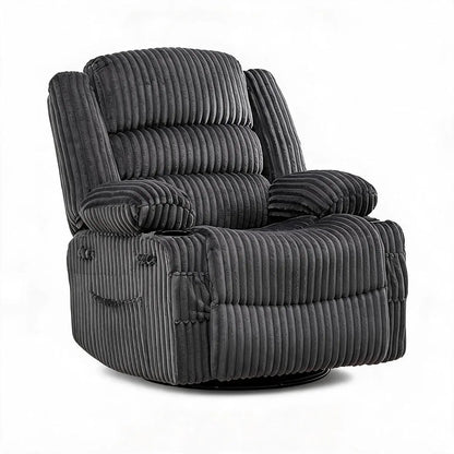 360° Swivel Rocking Recliner Chair with Cup Holder, Oversized Corduroy Glider Lounge Chair for Living Room & Nursery