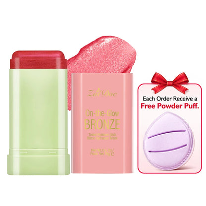 Blush Stick with Puff Applicator, Natural Matte Finish, Smooth Blendable Cheek Color, 9 Shades