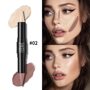 Dual-Ended Contour and Highlighter Stick, Blendable Waterproof Face Makeup for Cheek and Nose Definition