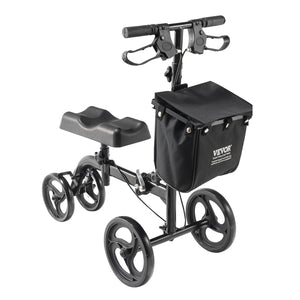 Folding Knee Scooter for Adults – Steerable All-Terrain Knee Walker, Height-Adjustable Handlebar, Solid Wheels, Carbon Steel Frame