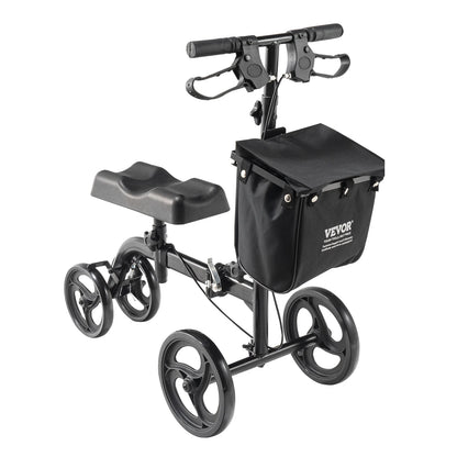 Folding Knee Scooter for Adults – Steerable All-Terrain Knee Walker, Height-Adjustable Handlebar, Solid Wheels, Carbon Steel Frame