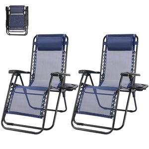 Set of 2 Outdoor Zero Gravity Reclining Chairs – Folding Patio & Camping Lounge Chairs with Cup Holders & Adjustable Pillows