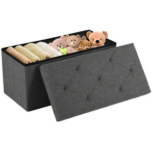 Foldable Storage Ottoman Bench with Padded Seat, 660 lb Capacity End-of-Bed Storage Chest & Footrest for Bedroom, Grey