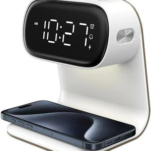 Digital Alarm Clock with Wireless Fast Charging Station, Touch Bedside Lamp & 3-Color Adjustable Night Light