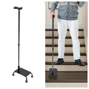 2-in-1 Adjustable Stair-Climbing Assist Cane with Support Step – 330 lbs Capacity Walking Aid for Seniors