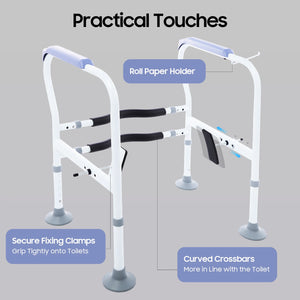 Adjustable Toilet Safety Rails – Height Adjustable Bathroom Support Frame with Handrails for Seniors & Adults