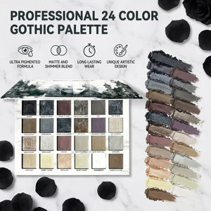 24-Color Gothic Eyeshadow Palette with 12 Eyeliner Pencils, Matte and Shimmer Cool-Tone Smoky Eye Makeup Set