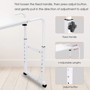 60.6–84.2 Inch Adjustable Overbed Table with Wheels, Mobile Rolling Laptop Desk with 0–65° Tilting Stand for Home & Hospital
