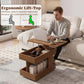 Solid Wood Lift-Top Coffee Table with Storage & Wheels, Square Walnut Wood Side Table, No Assembly Required