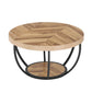 31.7" Round 2-Tier Coffee Table with Storage Shelf, Industrial Wood Center Table for Living Room
