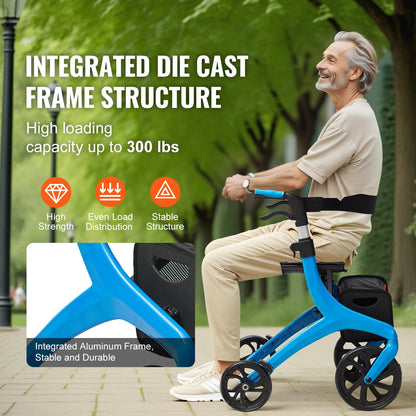 Lightweight Foldable Rollator Walker with Seat – 300 lbs Capacity, Adjustable Handles, 4-Wheel Mobility & Storage Bag